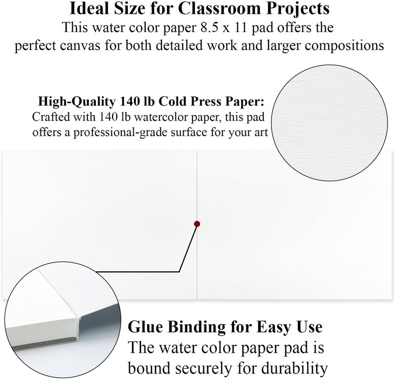 Ogfu Water Color Paper 8.5 x 11, Water Color Sketch Books 16 Sheets (32 Pages), Cold Pressed 140 lb Watercolor Paper Pad, 300gsm Thick Paper for Watercolor Painting, Drawing & Art Supplies. - Image 2
